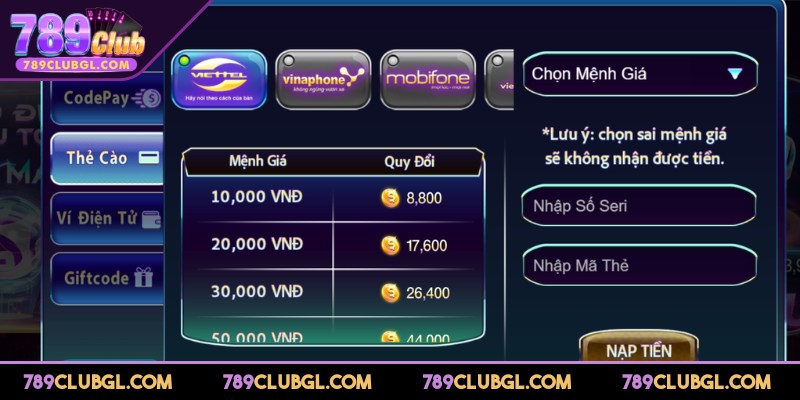 Hướng Dẫn Chi Tiết Các Cách Nạp Tiền 789club An Toàn Thẻ cào là phương thức thông dụng được sử dụng nhiều nhất